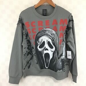 Ghostface Scream Horror Movie Graphic Crew Fleece Sweatshirt Gray Mens Small